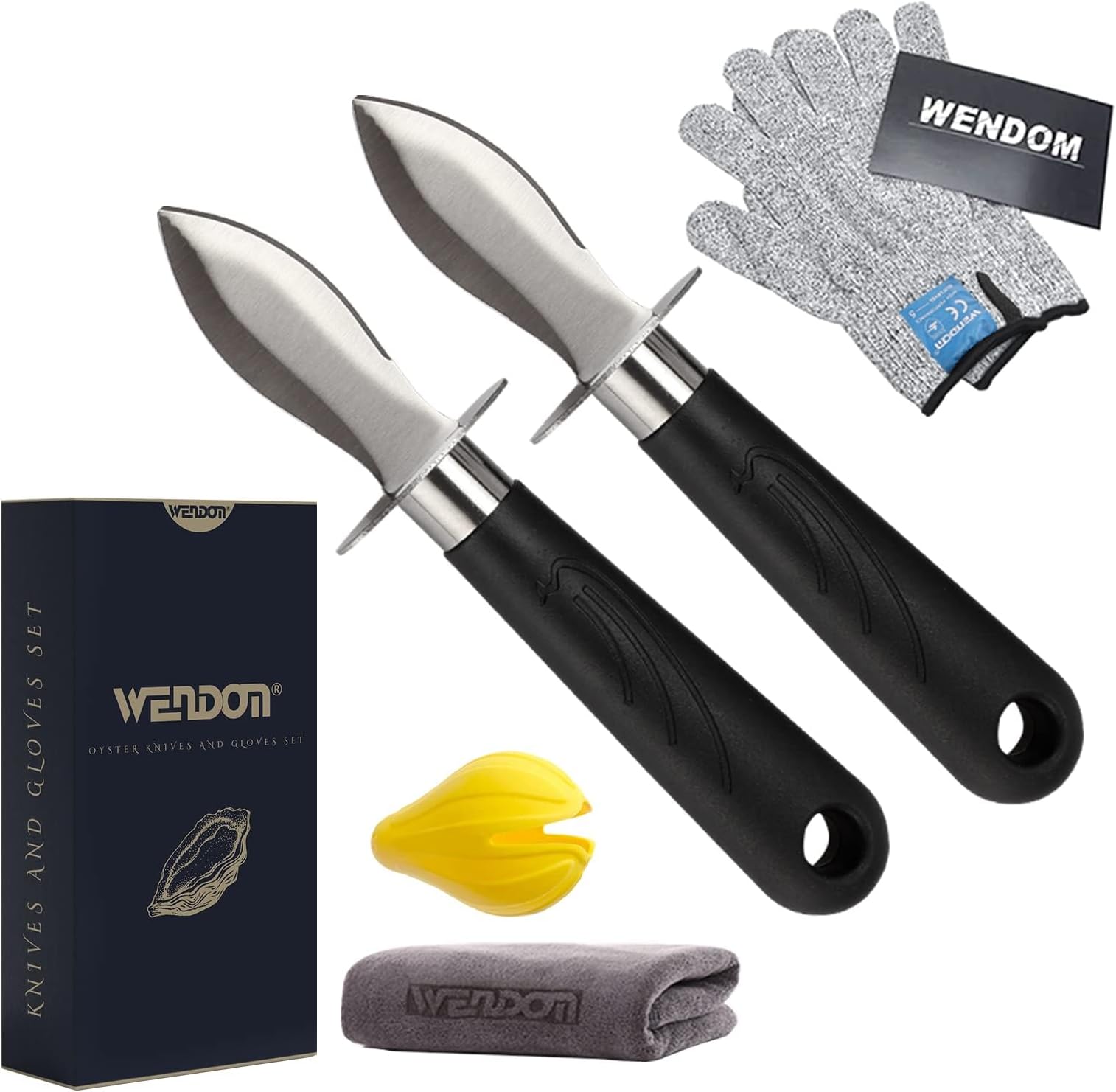 Oyster Knife Shucker Set Oyster Shucking Knife and Gloves Cut Resistant Level 5 Protection Seafood Opener Kit Tools Gift(2knifes+1Glove)
