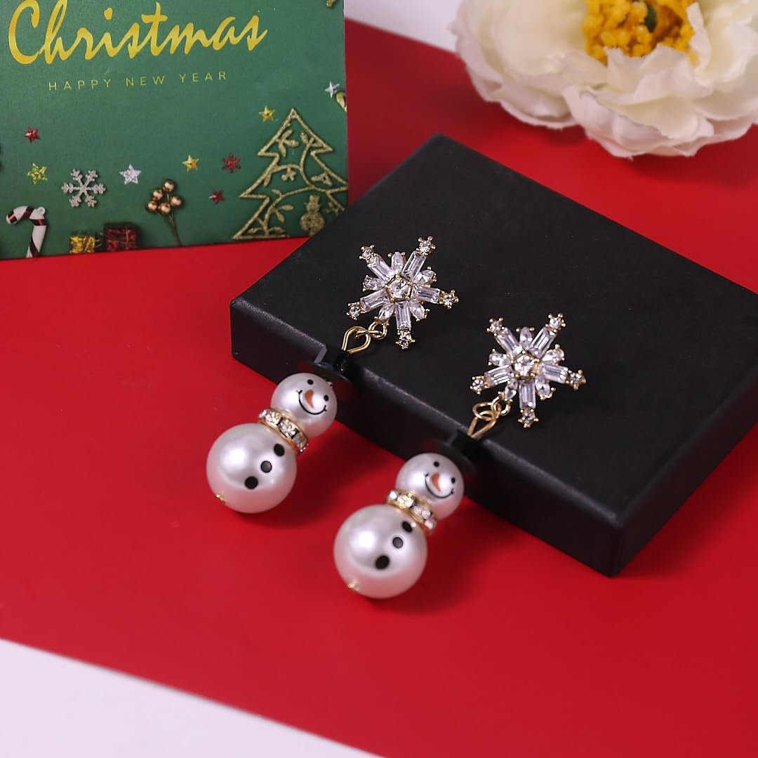 Christmas Earrings for Women Funny Snowflake Snowman Earrings Rhinestone Christmas Stuff Xmas Jewelry Dangle Drop Festival Holiday Accessories Gifts image 4
