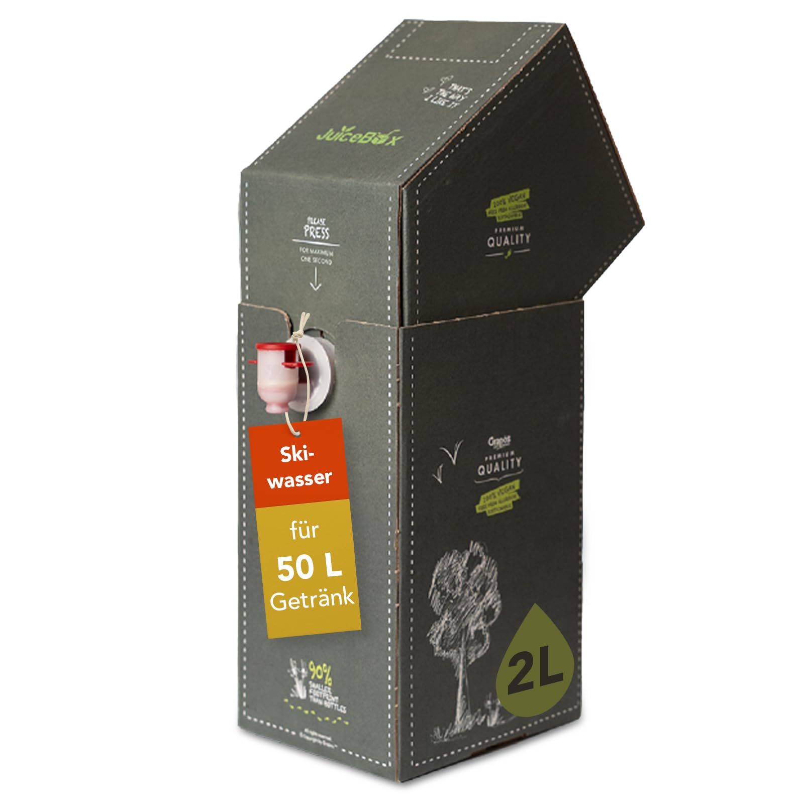 JuiceBox Sirup Light Skiwasser – Zuckerfreier Getränkesirup zum Mischen mit Wasser – 2 L ergibt 50 L zuckerfreies Getränk – Vegan & Low Calorie