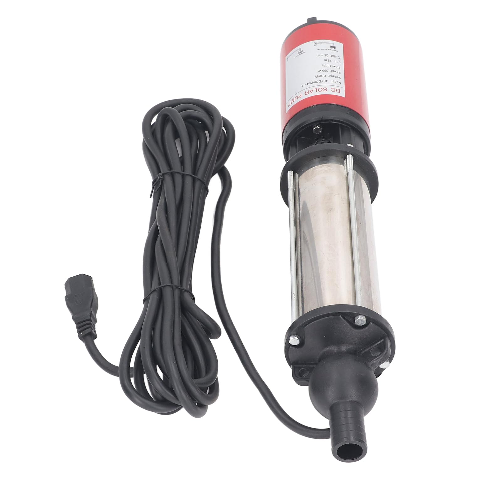 FTVOGUE Bomba de Pozo Profundo CC Bomba de Agua Solar de 24 V 300 W con Motor de Cobre Cuerpo de Acero Inoxidable Flujo de 4 M³ H Elevación de 15 M Salida de 1 Pulgada para Hogares Granjas Vehículos