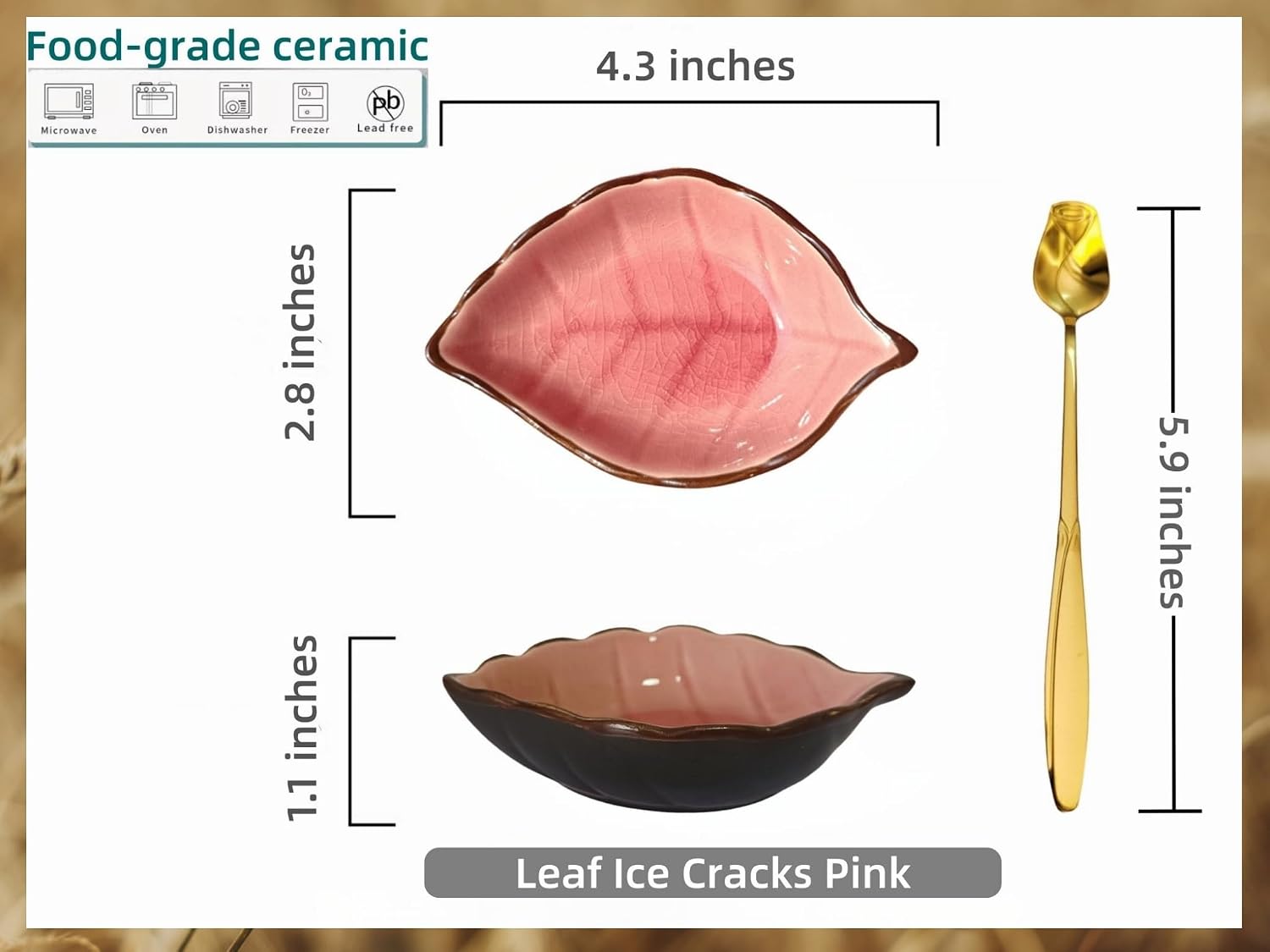 Coffee Spoon and Rest for Coffee Bar Accessories, Small Spoon Rest for Coffee Bar & Station, Tea Spoon Rest & Holder for Teaspoon Rest, 1 PC (Crackle Glaze Pink with Leaf Gold Rose Spoon) image 4