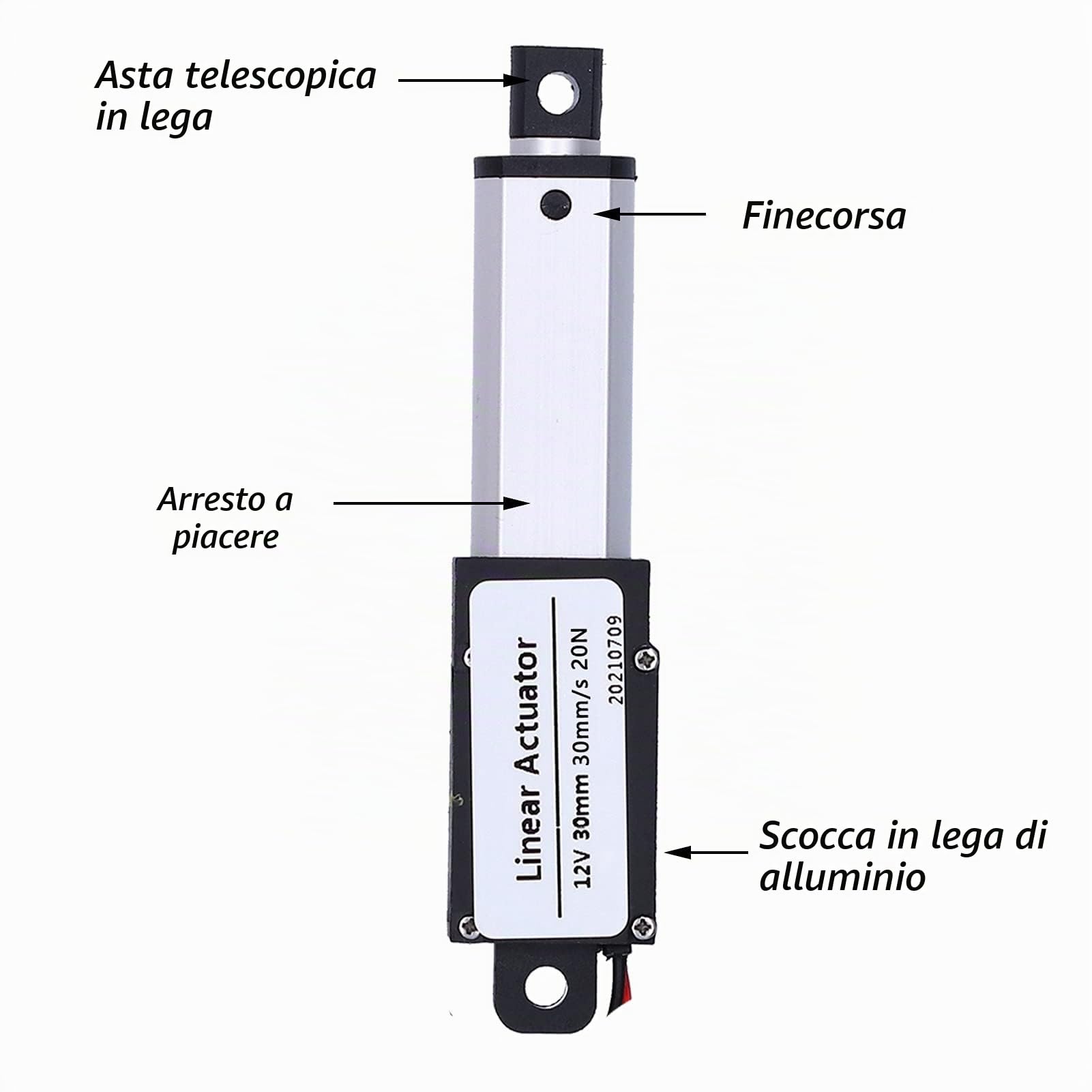 Attuatore Lineare Corsa 30mm Attuatore Lineare DC 12V Mini Attuatore Lineare Elettrico Impermeabile con Cancellazione del Rumore (Corsa 30mm-30mm/s-20N)