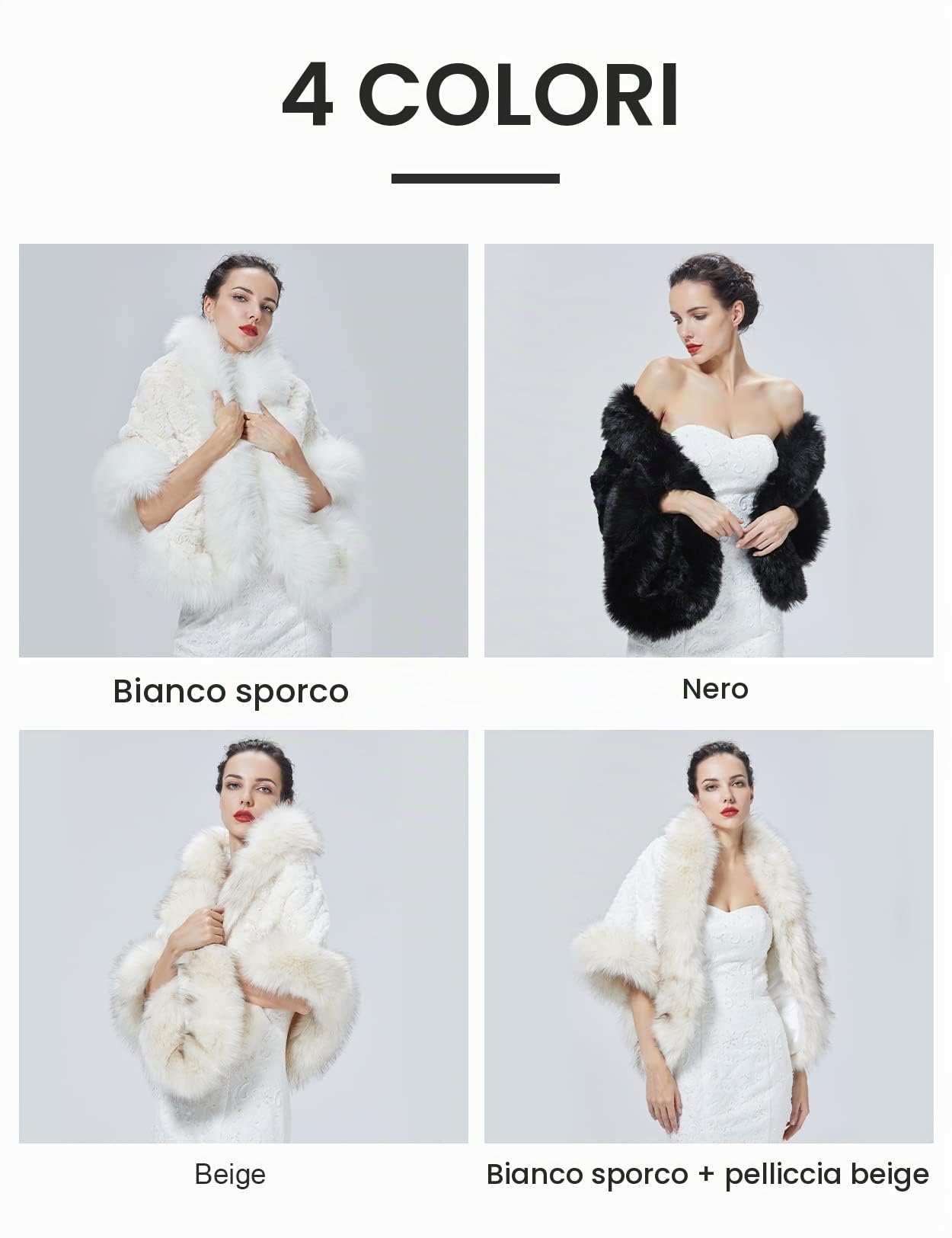 BEAUTELICATE Scialle Stola in Pelliccia Sintetica Donna Mantella Bolero Coprispalle Sciarpa Ecopelliccia Sposa per Matrimonio Inverno Cerimonia Festa Avorio Nero