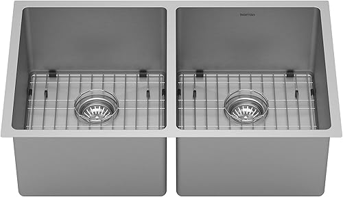 Miniatura 2 de Karran EL-76-PK1 Kit de fregadero de cocina de acero inoxidable de 32 pulgadas de montaje inferior doble igual