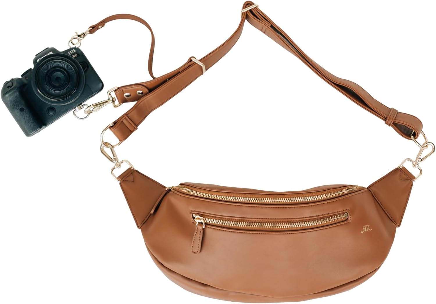 rr ruby+rae The Sidekick Camera Bag – Compact, Vegan Leather, Hands-Free Crossbody with Protective Suede Interior, Brown