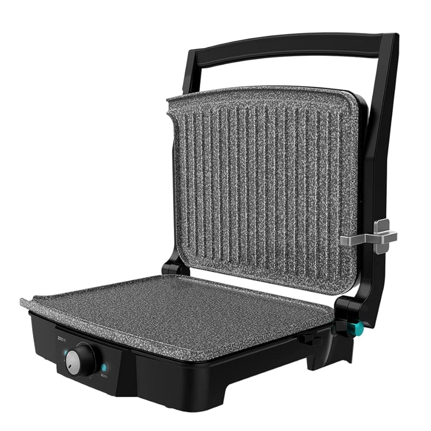 Immagine del prodotto Cecotec Piastra e Griglia elettrica Rock'nGrill 2000 Stone Ceramic Mix&Grill. 2000 W, Grill, Griglia, Ferro e Sandwichera, Rivestimento Ceramico, Superfie Misto Apertura 180°, Scatola Raccolta, Inox