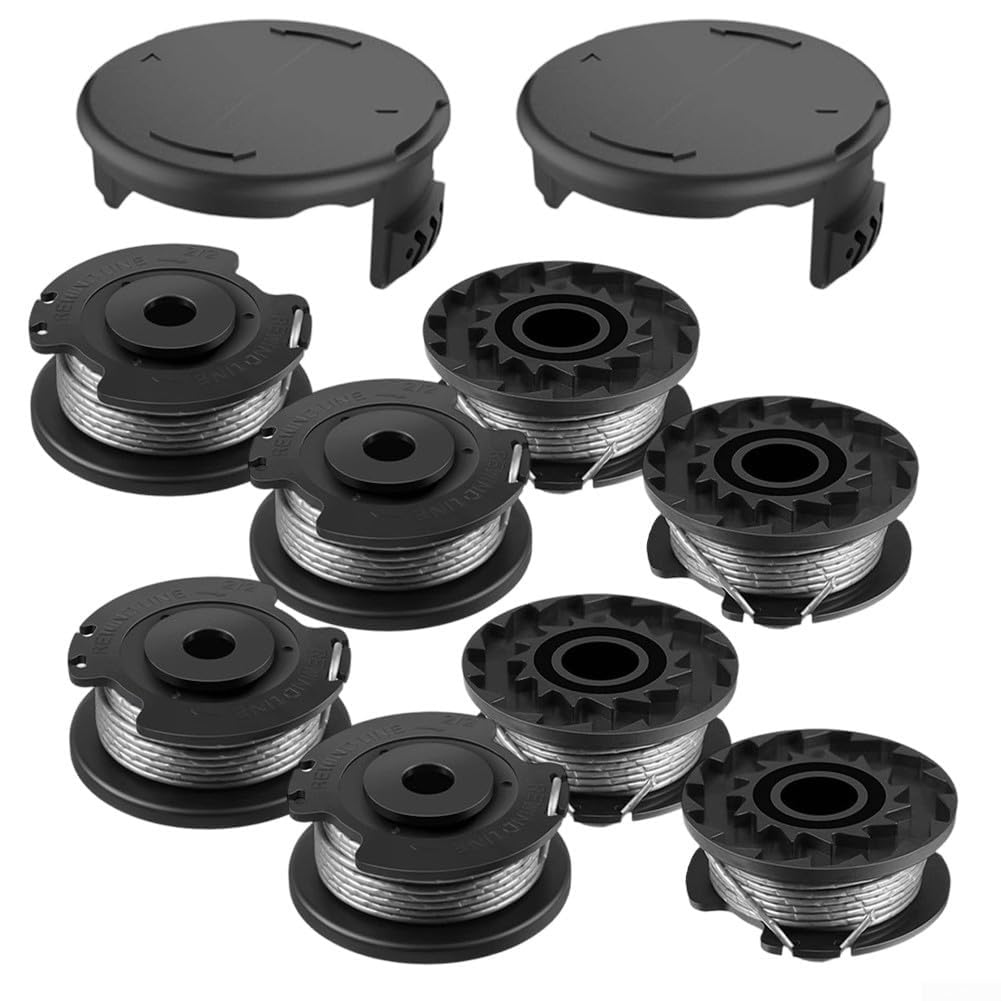 Hilo para cortabordes Recambio de Hilo, Paquete de 8 carretes de Hilo for Recortadora y 2 Cubiertas for Modelos Art de 1,6 mm de diámetro y 4,9 m de Longitud de Nailon Negro