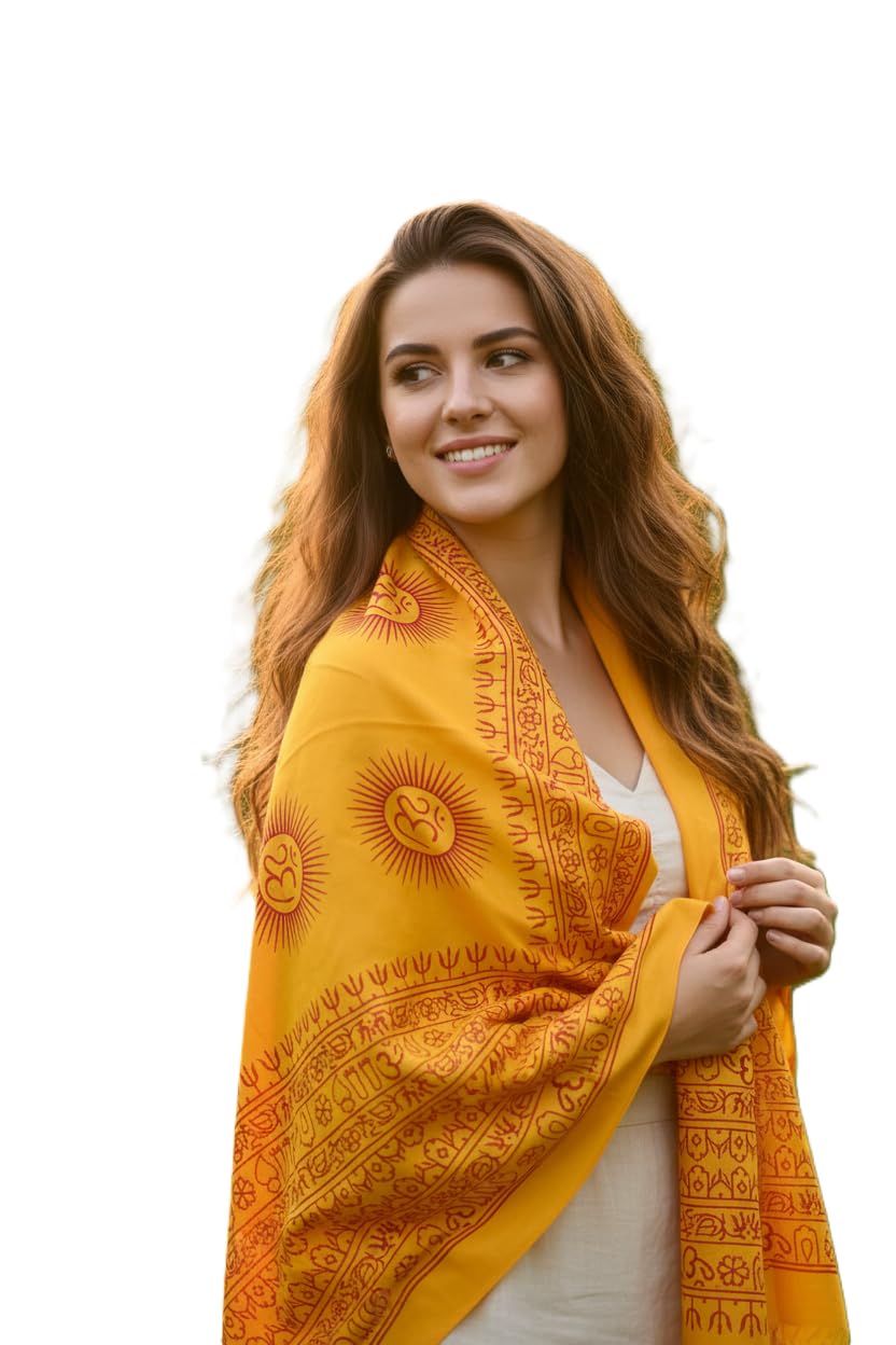 Mustard Yellow Om Sun Mandala Print Rayon Sarong | Hand Screen Print | 200×103 cm-image-48