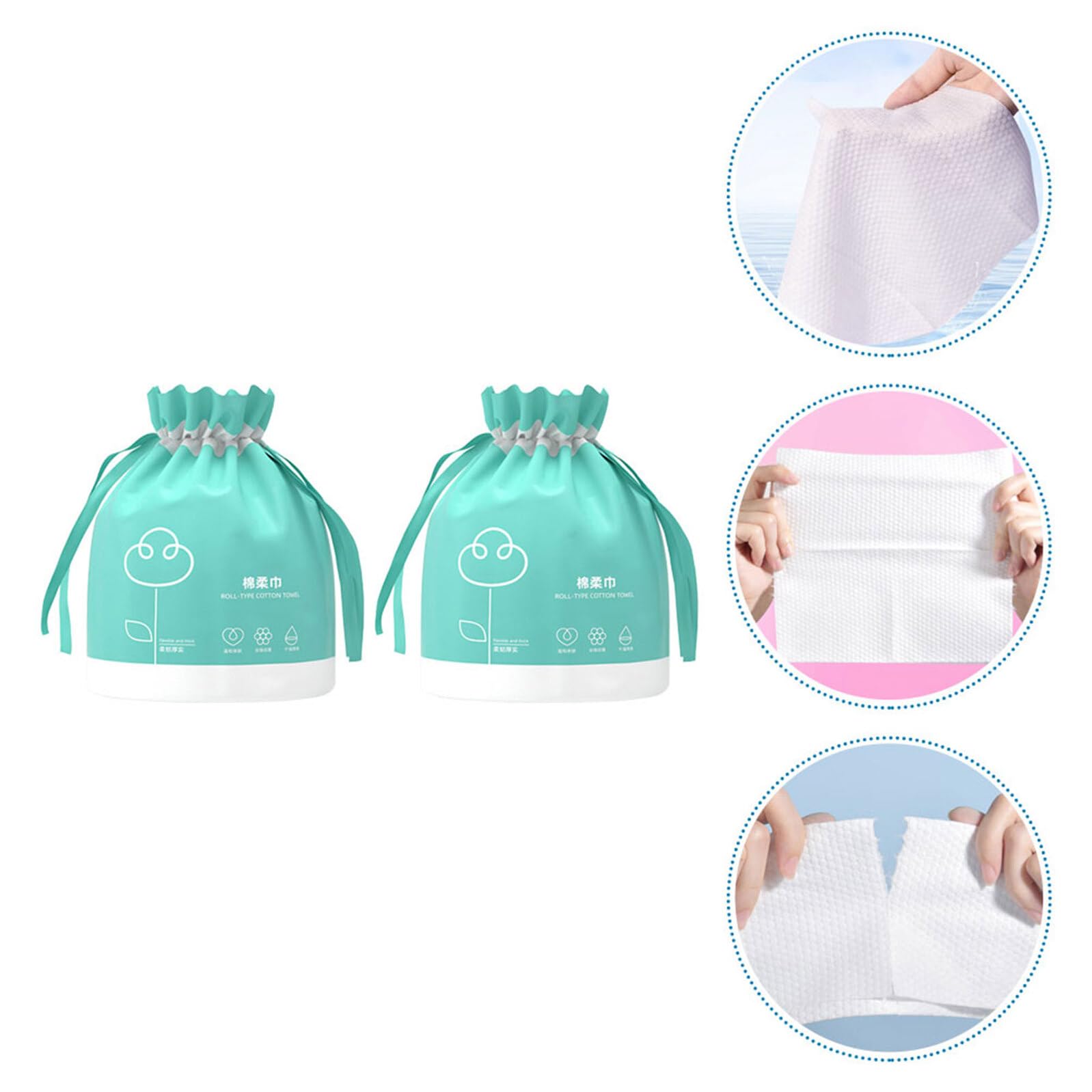 LALAFINA Salviette Detergenti Monouso per Viso in Cotone, 40 Pezzi per Rotolo, 2 Pezzi, Perfette per Pulizia Quotidiana e Cura del Viso Donna