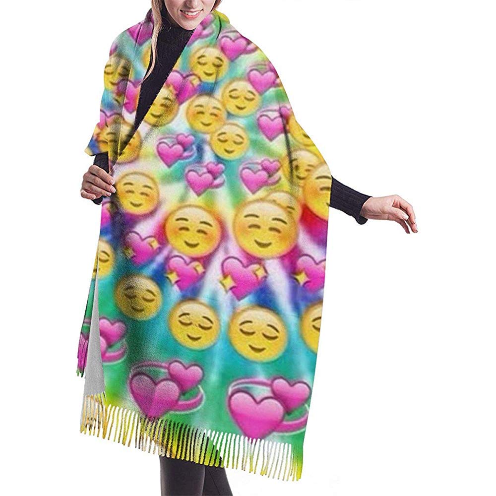Emoticons Heart Soulmate Rotation Print Cashmere Scarf Womens Casual Warm Scarf Wrap Shawl Large
