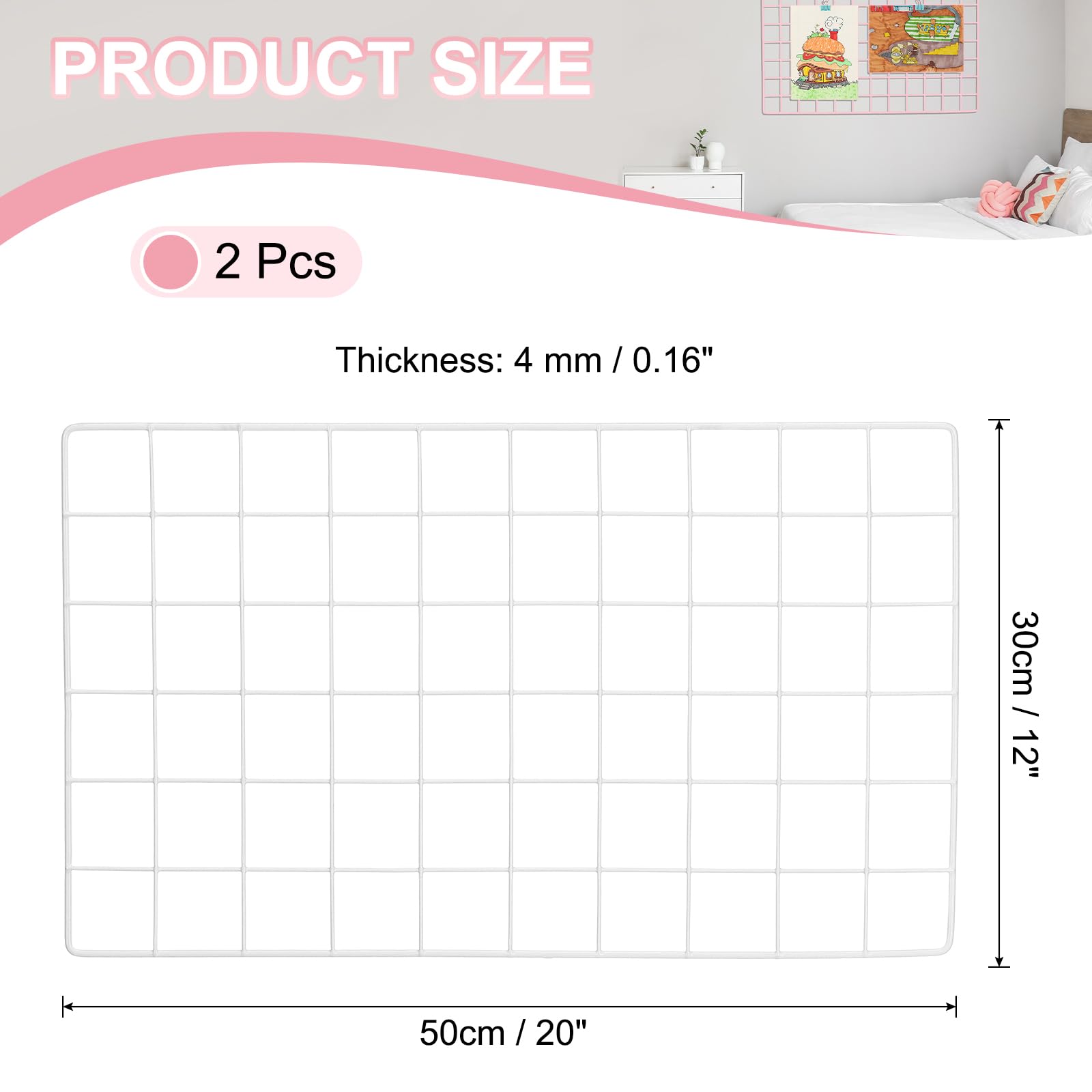 PATIKIL 50x30cm Wire Grid Panel, 2 Pack Board Photo Pictures Memo Display Grid Panels Hanging Organizer Wall Decorative Panel for Home Office Wedding, White - Image 2