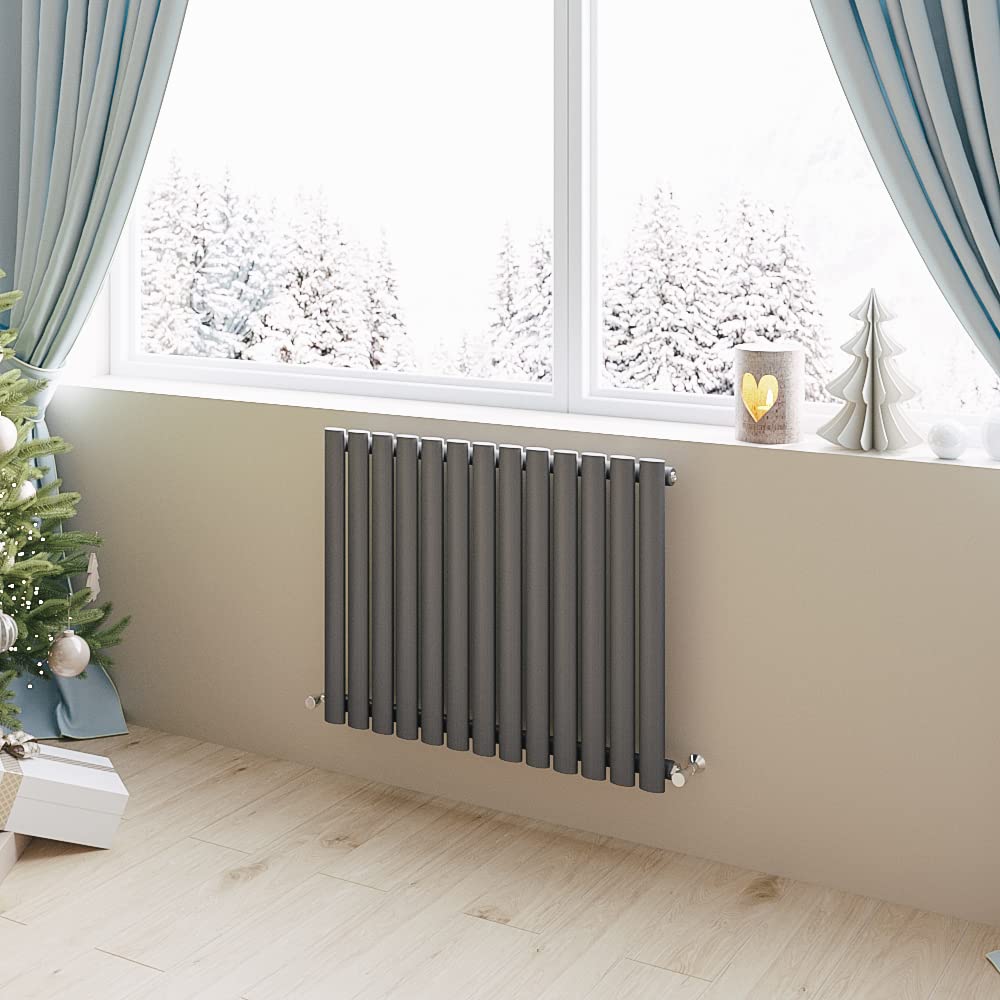 Huiyang Anthracite Horizontal Radiator Oval Column Designer Central Heating Rad 600X767mm Single