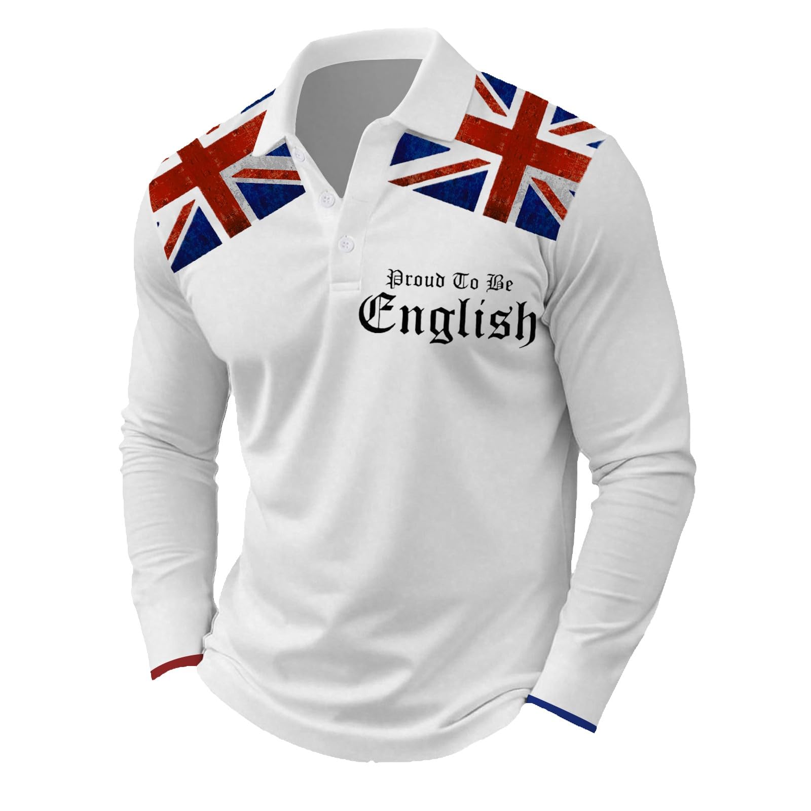 Men's Long Sleeve Union Jack Polo Shirt - Proud to Be English Graphic Print Rugby Top - Casual British Flag Collar Tee for UK Patriotic Events Gifts for Men White โ image 1