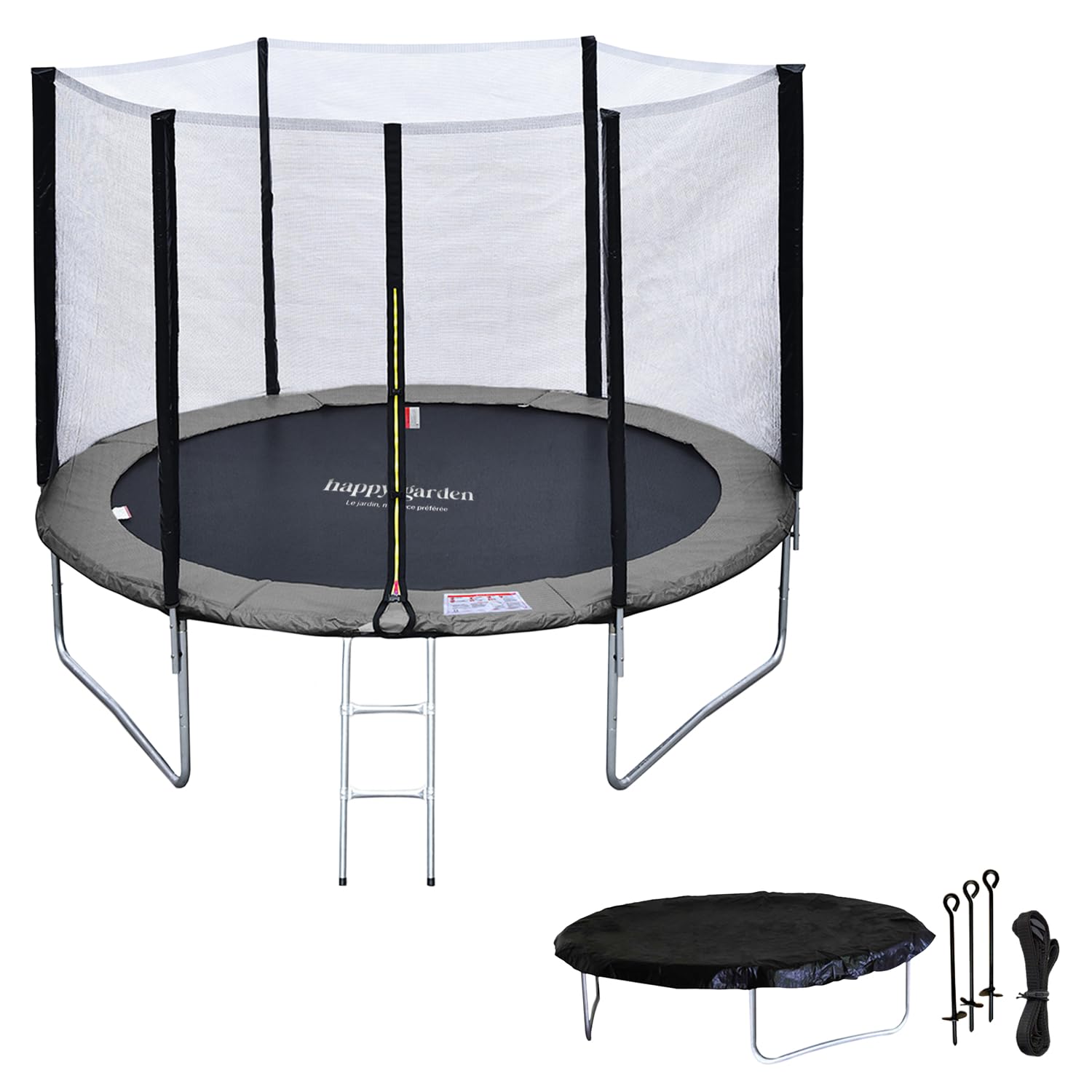 Pack Premium Trampoline de Jardin Rond pour Enfants 305cm réversible Rose/Gris ADELAÏDE + Filet, échelle, bâche et kit d'ancrage, Montage Facile