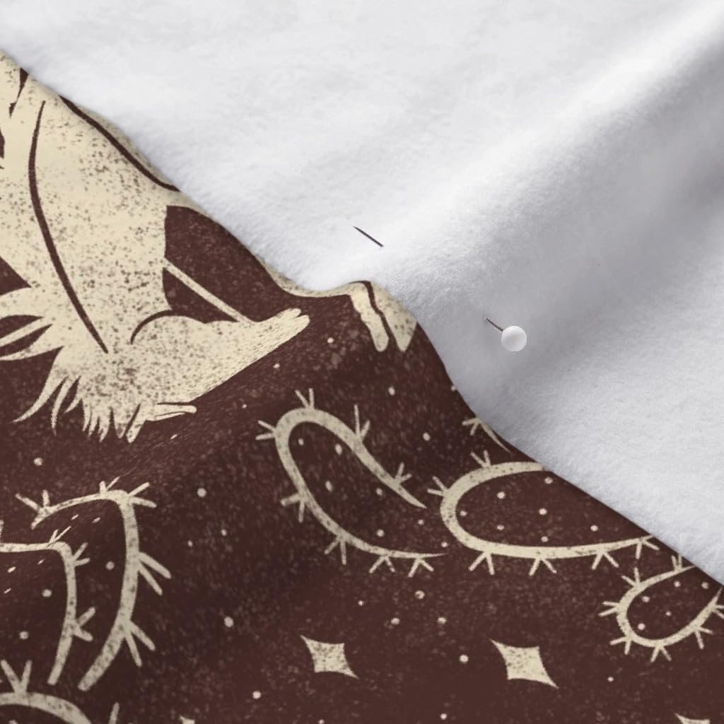 Spoonflower Fabric - Southwest Brown Boots Cactus Ranch Rodeo Cowboy Hat Moon Printed on Polartec(R) Fleece Fabric by The Yard - Sewing Blankets Loungewear and No-Sew Projects