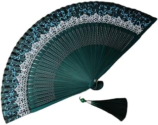 Abanicos De Mano,Abanico Plegable De Mano Para Damas Estilo Chino Clásico Corona De Cambio De Color Verde Oscuro Tela Sedosa Abanicos De Mano Abanicos De Huesos De Bambú Hueco Para Fiesta De Vera