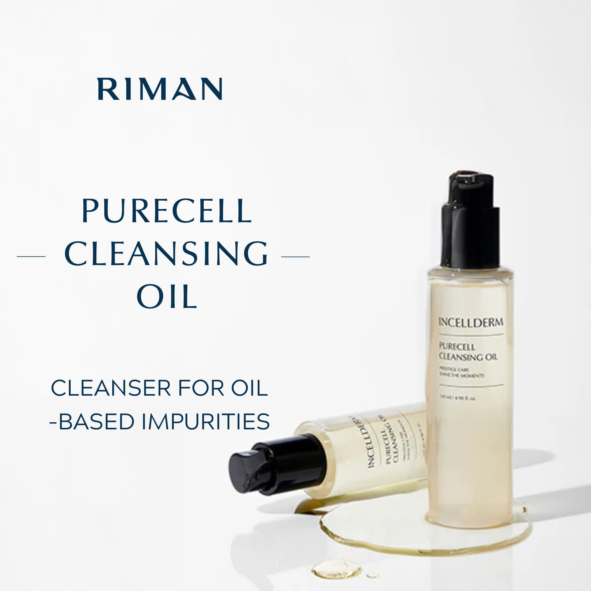 Riman Incellderm Purecell Cleansing Oil | 4.9 fl oz | Gentle Makeup Remover and Hydrating Cleanser | Lightweight and Non-Comedogenic | Suitable for Various Skin Types | Plant-Based Formula