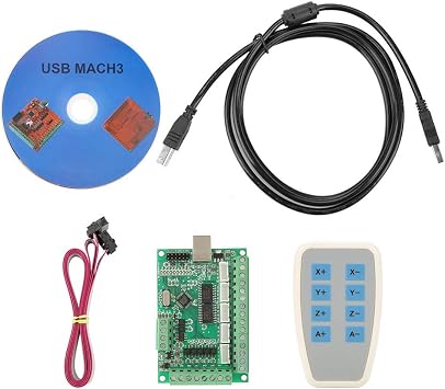 USB CNC Motion Control Card Interface Board for Engraving Machine Router with Jog Wheel, USB Cable, CD, Flat Cable 9.8 x 6cm