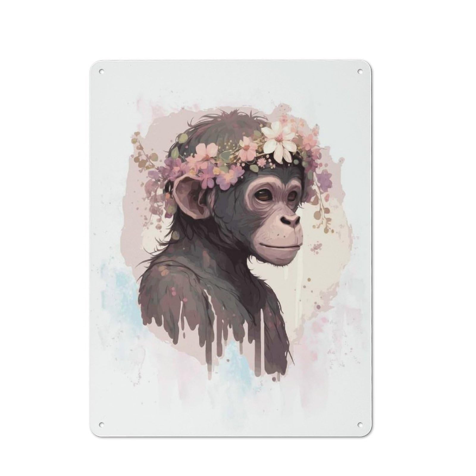 Vintage Watercolor Flower Monkey Bistro Metal Sign 40x30cm, Bistro Wall Plaque for Takeaway, Bar, Kitchen Or Counter Area
