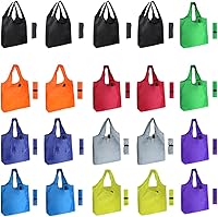 Aricsen 20 Pack Folding Reusable Grocery Bags - Durable 50lb Capacity, Colorful Eco-Friendly Totes, Machine Washable, Pocket-Sized for Travel & Shopping