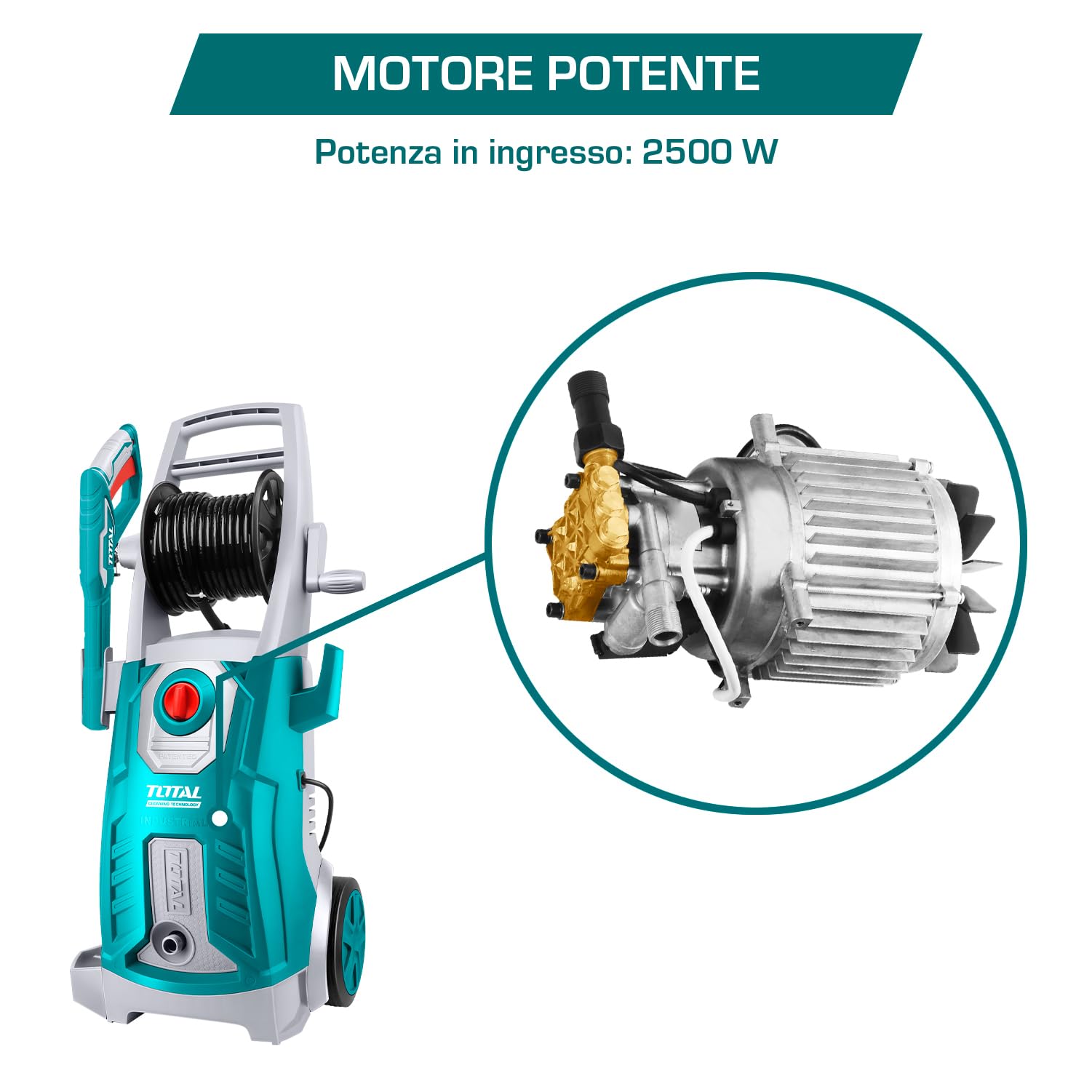 TOTAL – Hidrolimpiadora a Presión - 160 Bar, 6,7l/min y 2500 W - Auto Parada - Incluye: Pistola Pulverizadora y Botella para Detergente - Azul