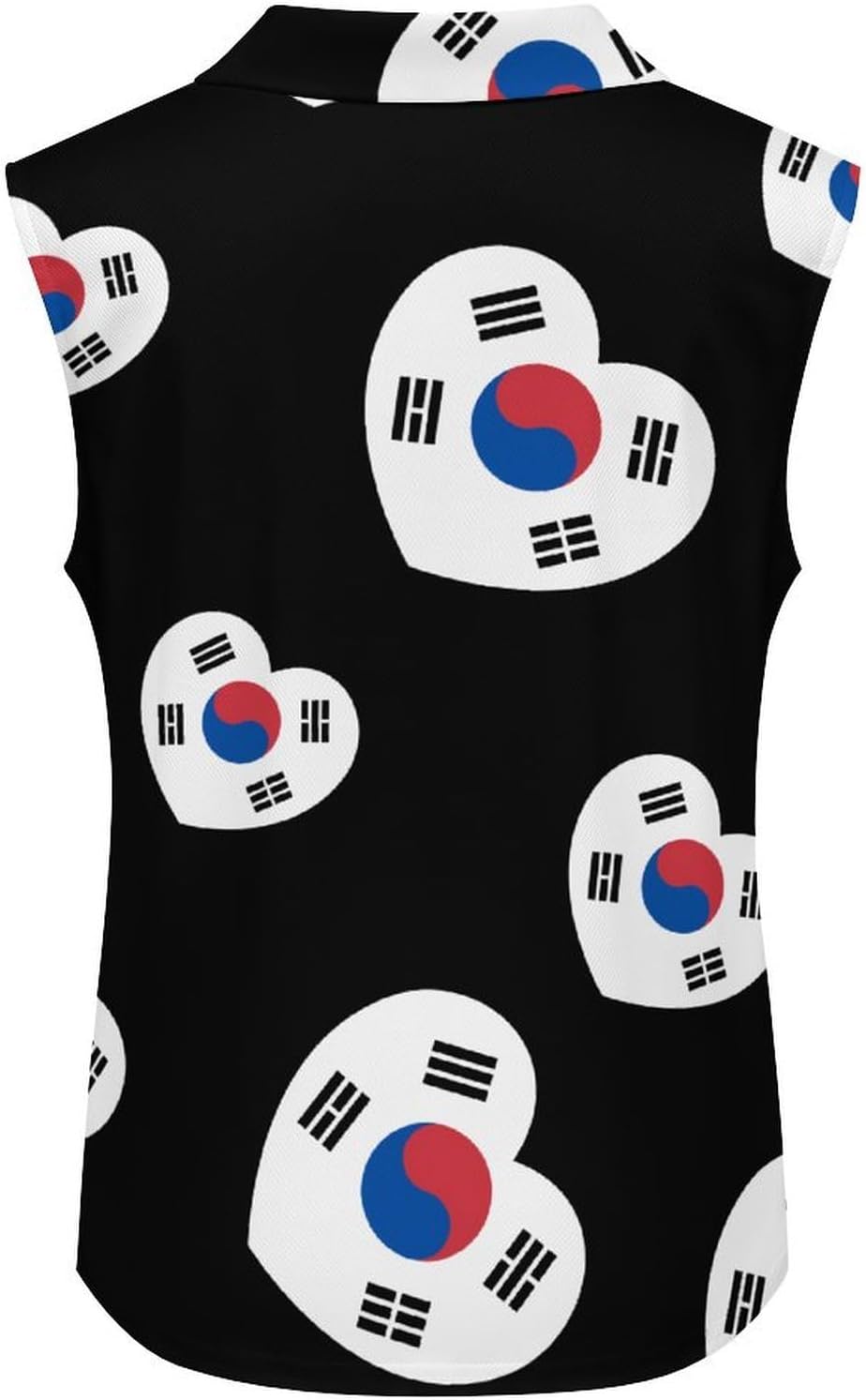 South Korea Flag Heart Womens Sleeveless V Neck Golf Polo Shirts | Collared Tank Tops