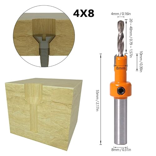 Miniatura 5 de Juego de 5 brocas avellanadas para taladrar madera, taladros para carpintería, taladros para carpintería, herramienta de carpintería con llaves