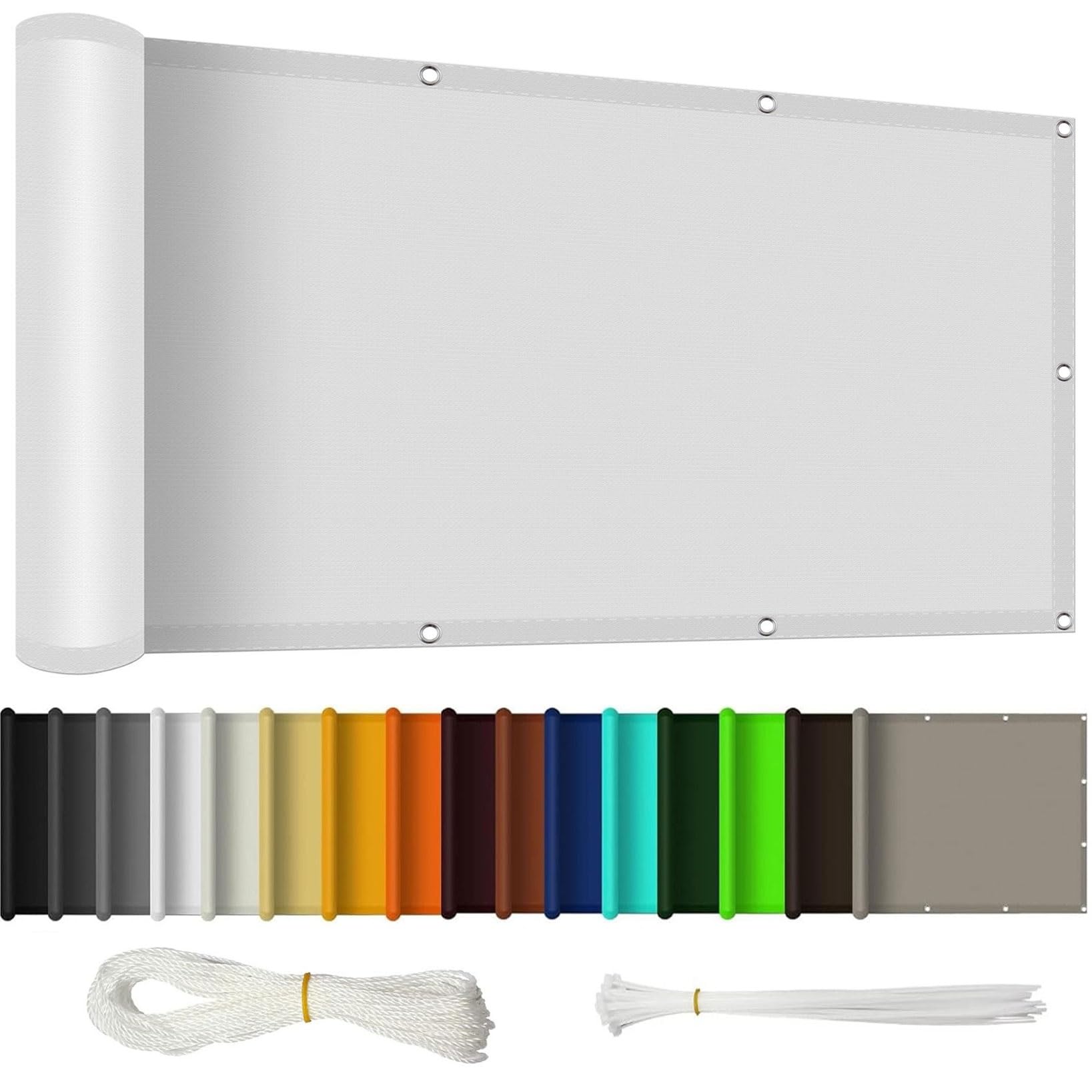 Vela Ombreggiante 50 x 600 cm Anti-Uv, Protezione Della Privacy Privacy Recinzione Copertura per Balcone con Corda, Facile da Installare per Recinzione, Ringhiera, Bianco