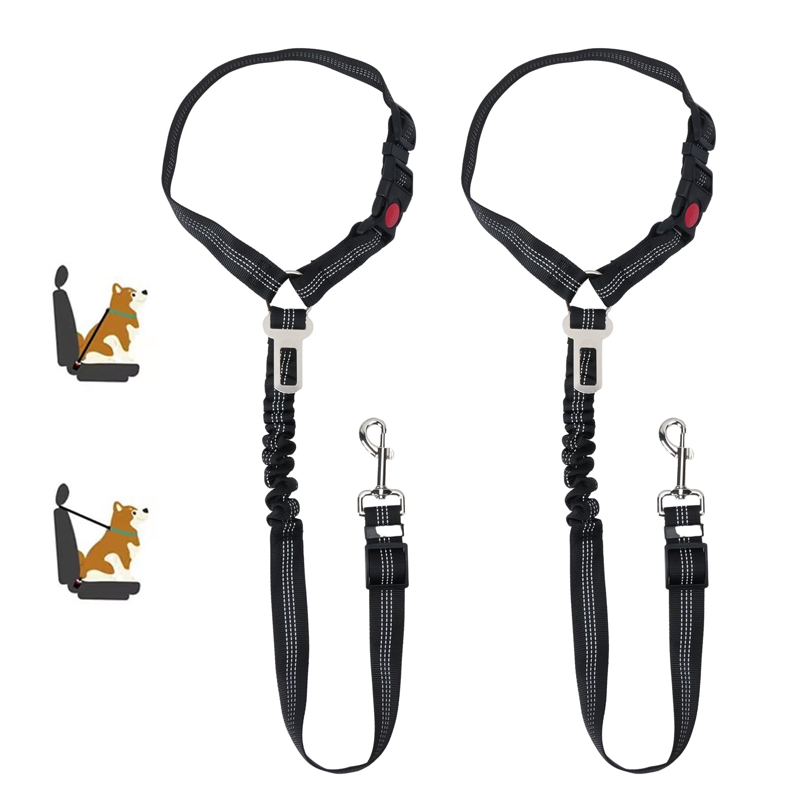 YZZAOO Perro Cinturón de Seguridad para Coche, 2 Unidades Cinturon Perro Coche Ajustable, Cinturon Coche Perro, Arnés de Coche para Perro con Correa de Conector para Trasportar Mascotas