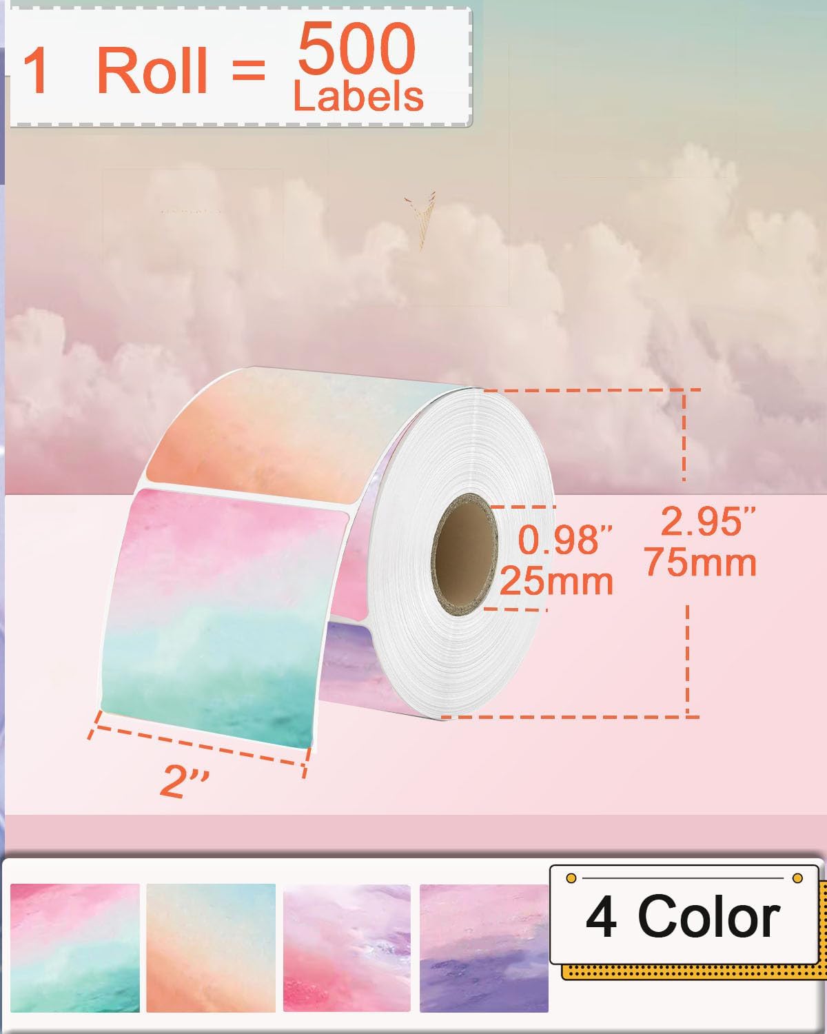 2''×2'' Square Thermal Sticker Labels, Self-Adhesive 2 Inch Direct Thermal Labels, Multi-Purpose Sticker for DIY Logo Design,Name Tag,QR Code, 500 Labels/1 Roll, Nebula - Image 2