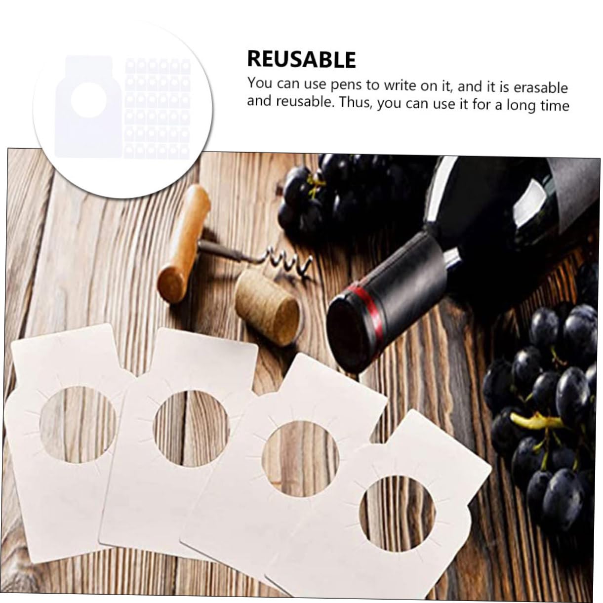 Gatuida 200 Pezzi Etichette per Bottiglie Vino Vuote Bifacciali in PVC Riutilizzabili Accessori Decorativi per Vino Etichette da Te per Uso e Cantina