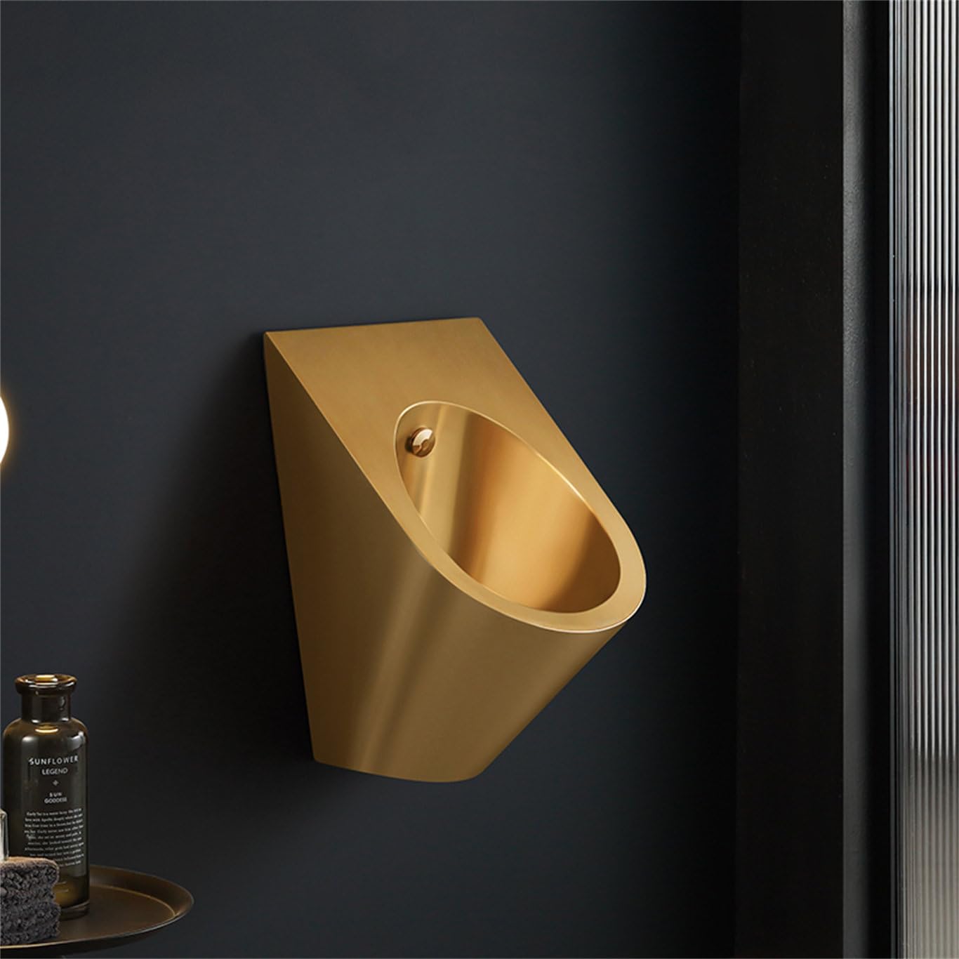 GTHTUHFD Wall Hung Urinal, Commercial Flushing Urinals, Men'S Public Toilet Stainless Steel Urinals, Household/Commercial Bathroom Urinal Anti-Overflow Urinal,Gold-Urinalplus,Gold-Urinal