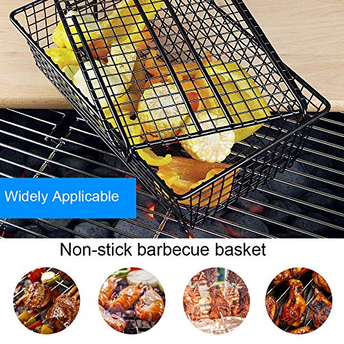 KKmoon Cesta de churrasco antiaderente para grelhar com tampa de metal Cesta de churrasco com cabo d