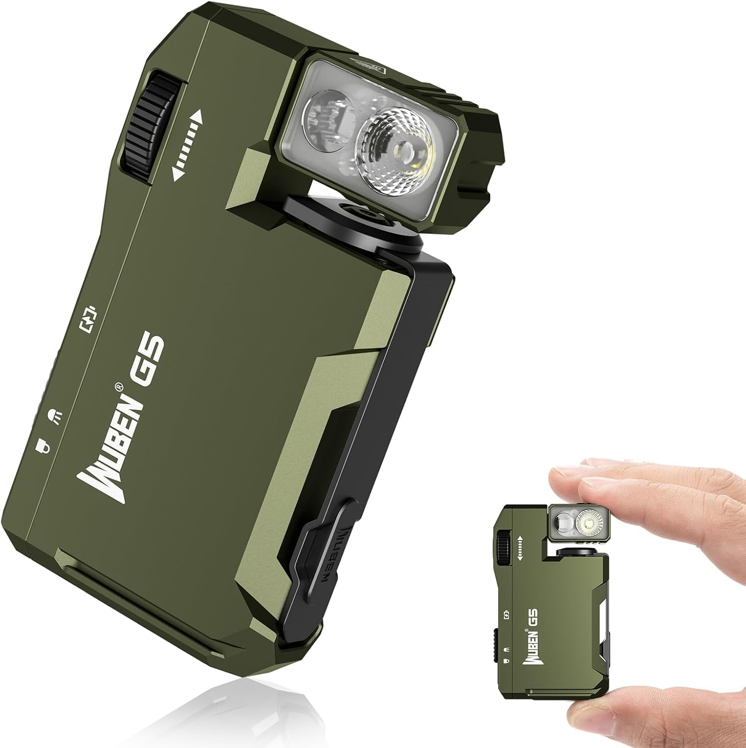 WUBEN G5 Lanterna LED Recarregavel 400 Lumens, Lanterna EDC de fonte de luz dupla com RGB, lanterna de bolso plana portátil, chaveiro magnético para emergências domésticas ao ar livre (Verde)