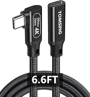 Right Angle USB C Extension Cable（240W/20Gbps/4K@60Hz）,6.6FT,Type-C Male to Female,Extension Charging & Sync for Playstation, Xbox, Flash Drive, Printer, Camera and More（Black）