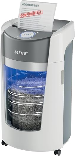 Leitz IQ OptiMax Office Micro Cut Paper Shredder, 10 Sheet Capacity, 35L Bin, Bin Rotation and Anti-Jam Technology, LED Ro...