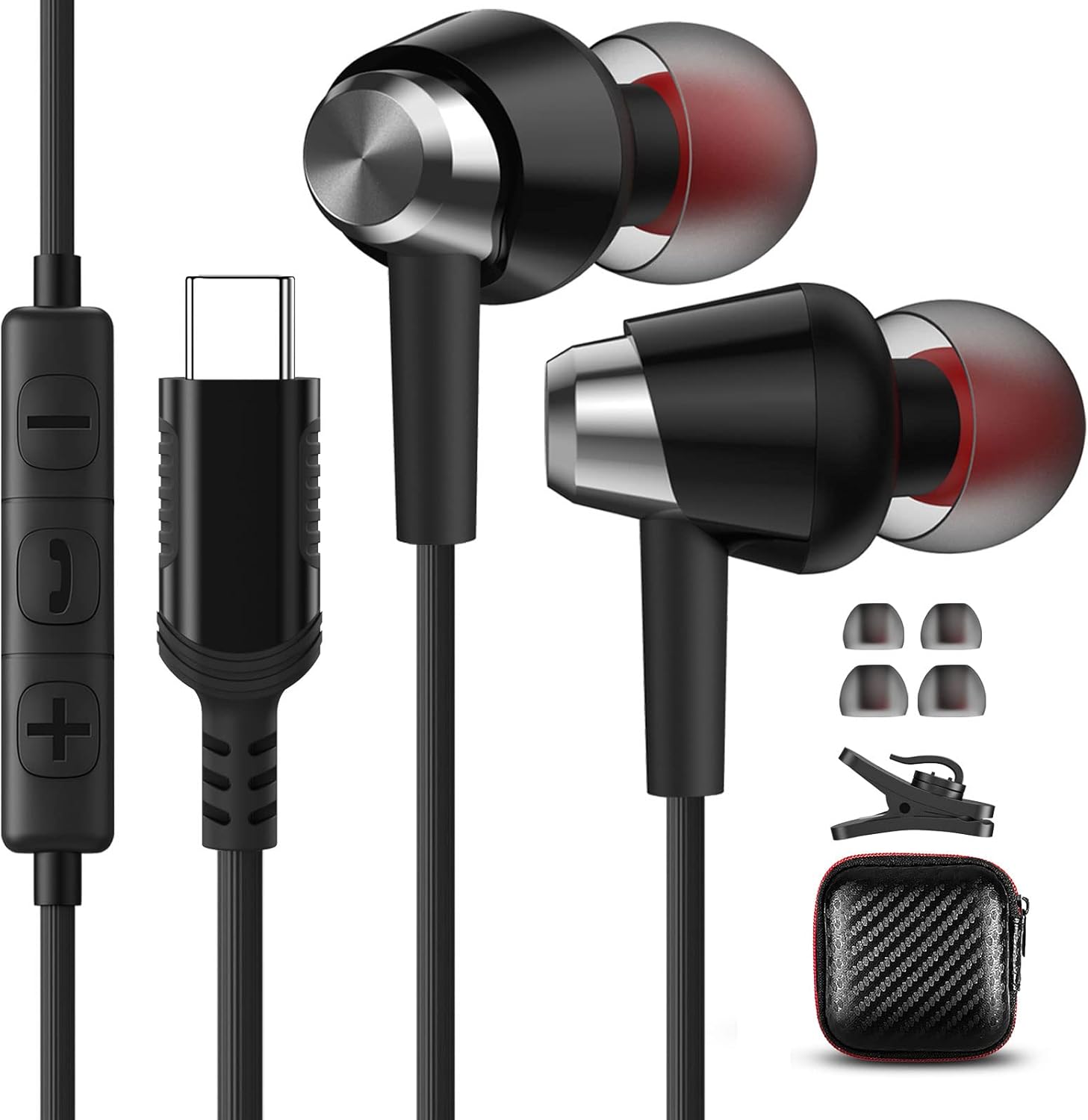 Auriculares USB C para Samsung Galaxy S21 S22 S20 FE, Magnéticos Estéreo HiFi Intrauditivos Auriculares Tipo C con Microfono Cancelación de Ruido para Xiaomi Mi 11 Lite 10 Pixel 6 5 OnePlus 9 10 Negro