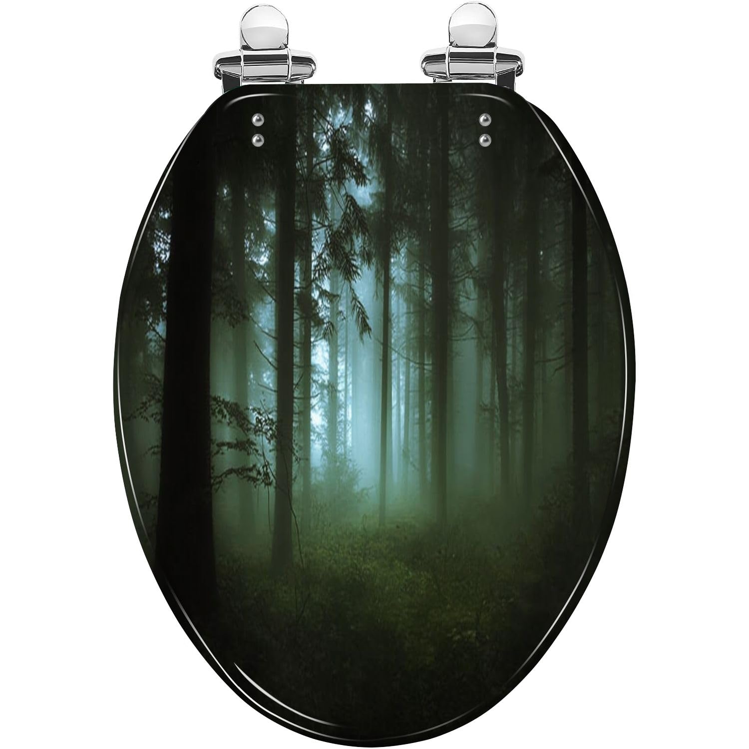 Tazyyzuu Multi5 Green Forest Fog Elongated Toilet Seat Resin Slow Close Lid Quick-Release Hinges Easy Clean(,18.5X14.5)