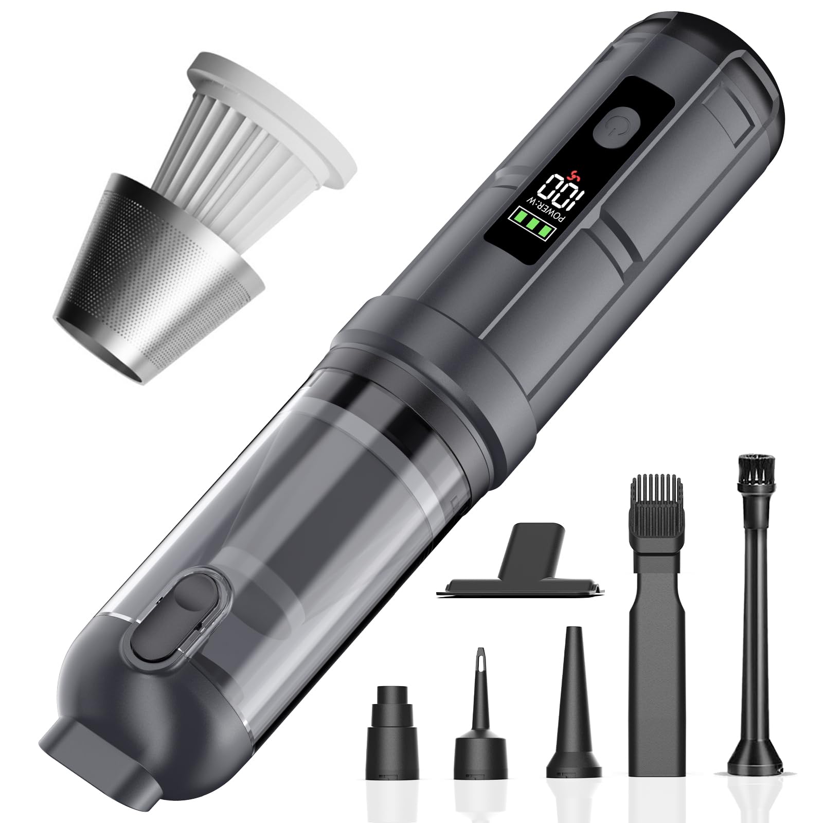 Car Vacuum Cleaner, 4-in-1 Mini Cordless Handheld Vacuum with 24000Pa Suction, 3 Suction Modes, Type-C Charge Portable Small Vacuum with One-Touch Cleaning for Home Office Desk Keyboards Pet (Black)