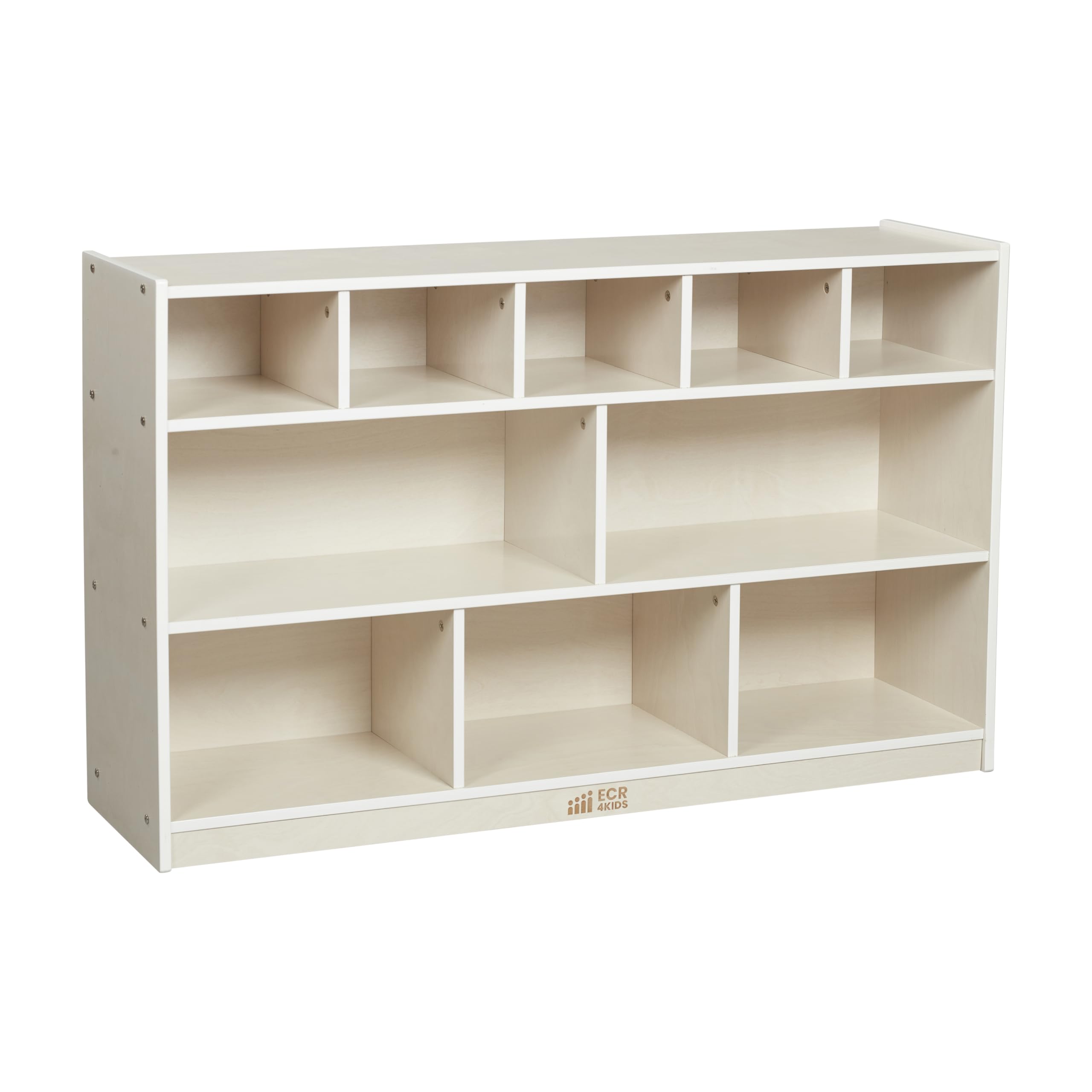 ECR4Kids 5+5 Cubby and Storage Mobile Tray Cabinet, Classroom Furniture, White Wash