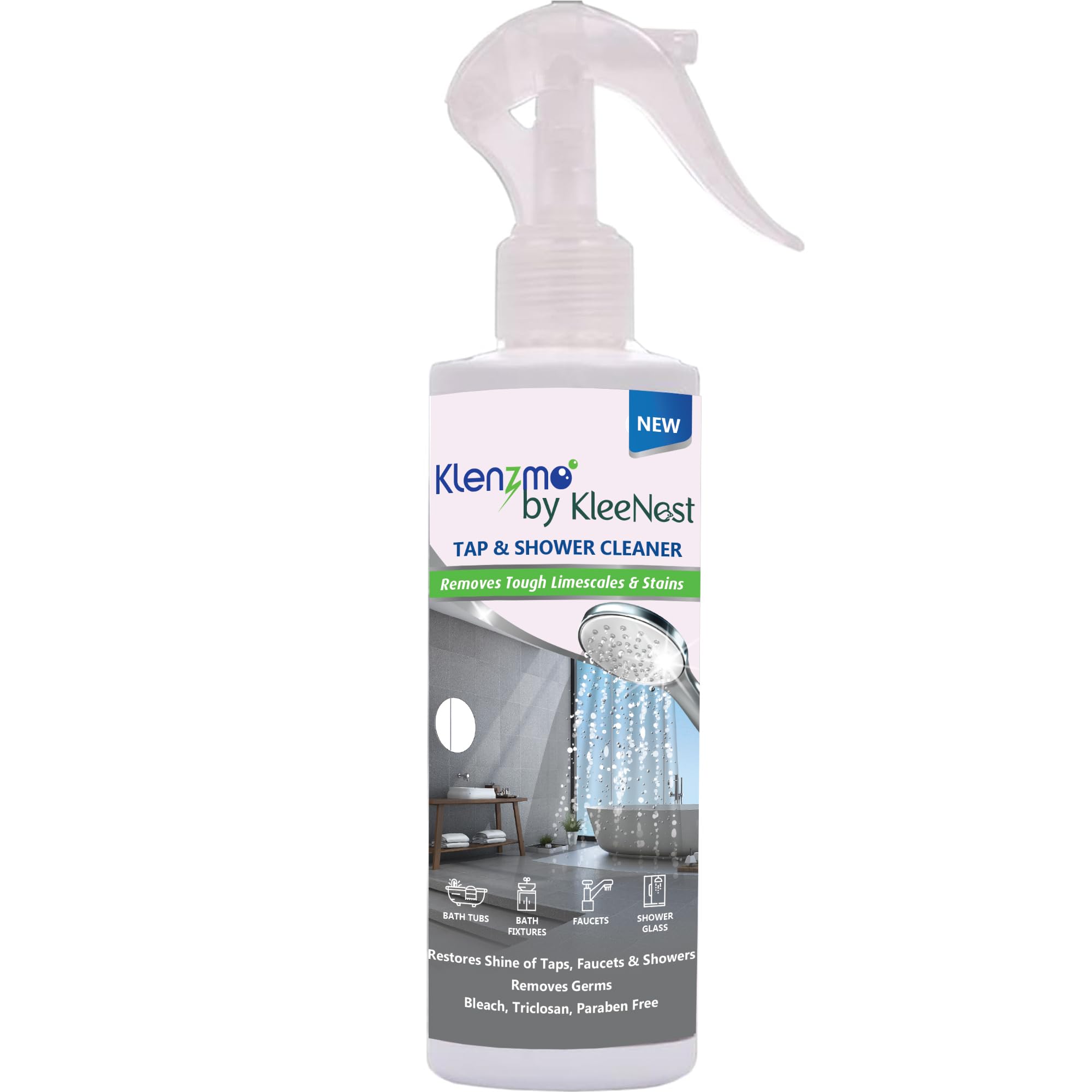 Klenzmo by Kleenest Tap Cleaner for Bathroom | Hard Water Stain Remover & Shower Head Cleaner | Taps Cleaning Liquid Spray – 270 ml (Pack of 1)