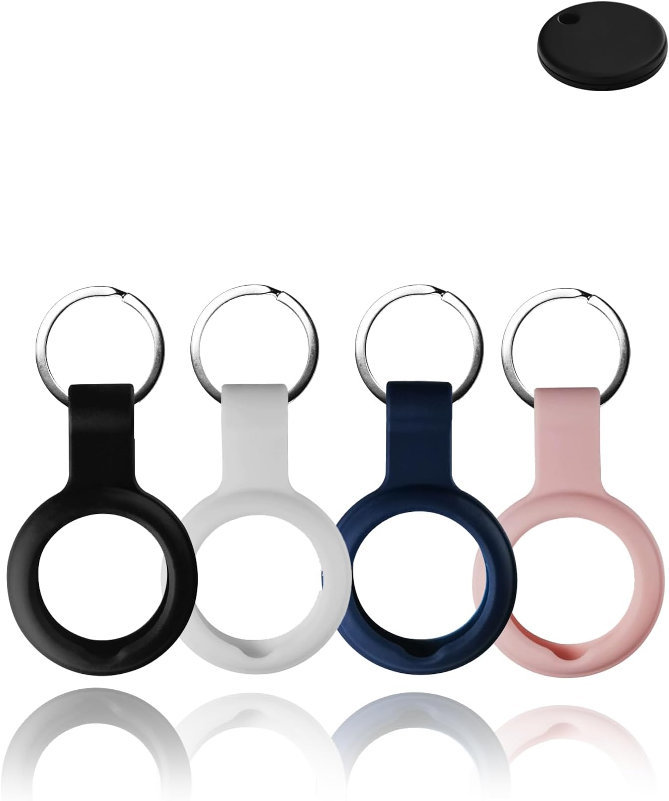 (4 Pack) Case for Chipolo ONE Key Finder - Durable, Eco-Friendly Silicone, Shockproof, Easy-to-Remove and Anti-Lost Design, Black & White & Blue & Pink