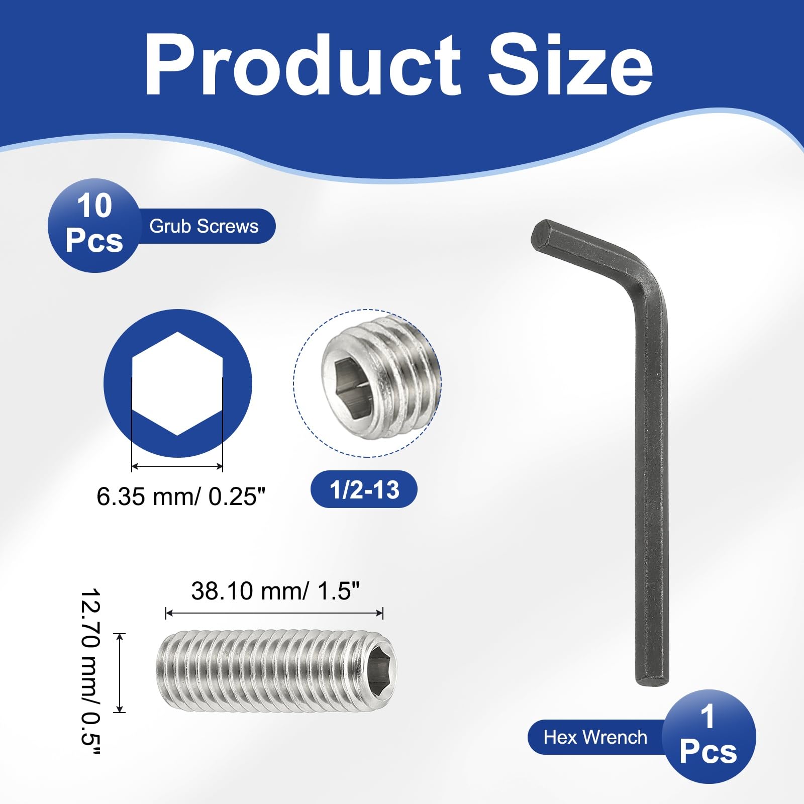 PATIKIL 1/2-13x1-1/2" Internal Hex Socket Set Grub Screws - Image 2