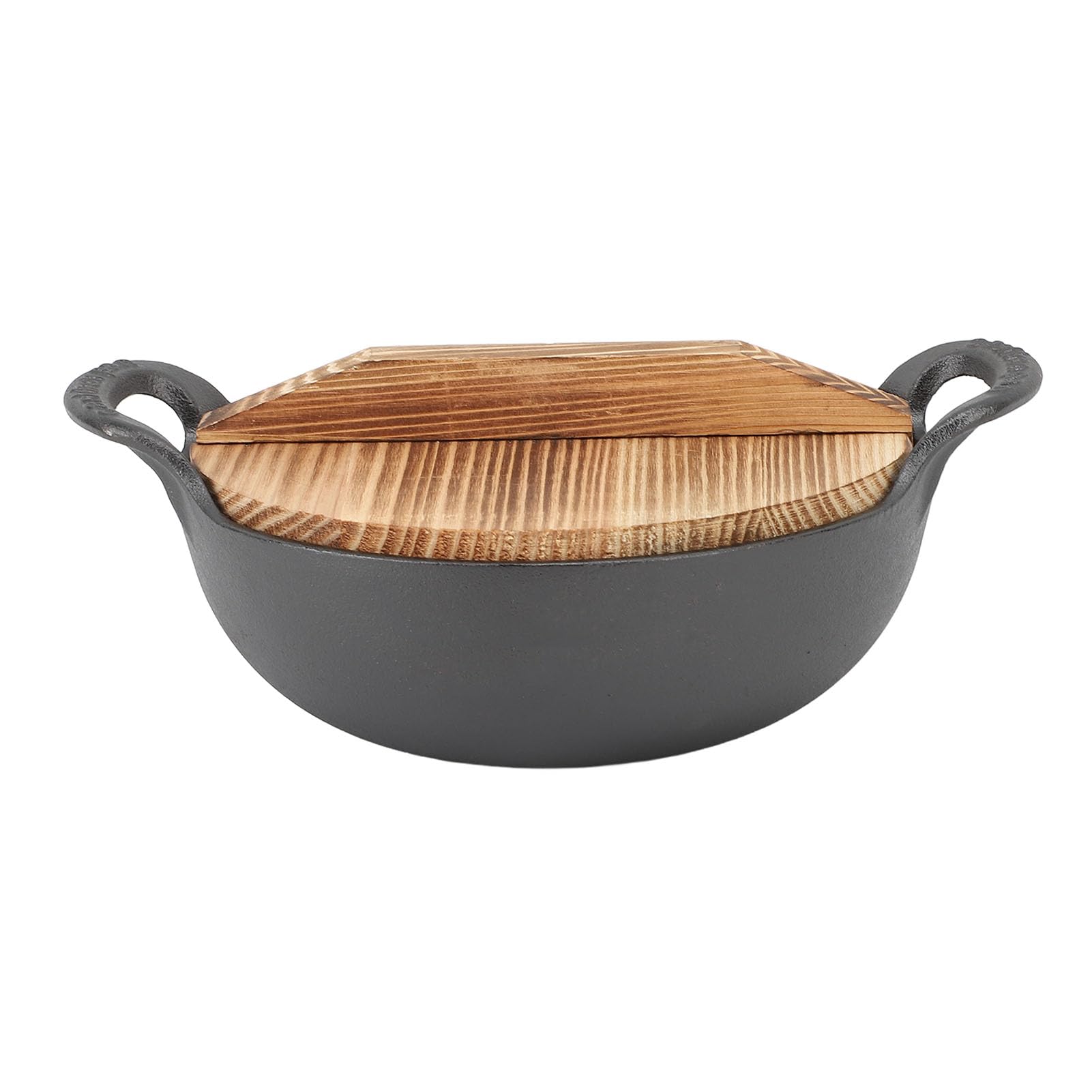 Cryfokt Cast Iron Wok, Flat Bottom 14.2 Inch Fry Pan Small Wok Pan with Wooden Lid, Hand Hammered Iron Woks Set for Grilling, Frying, Steaming (20cm), Cryfokt3pvtrfq2wc-11