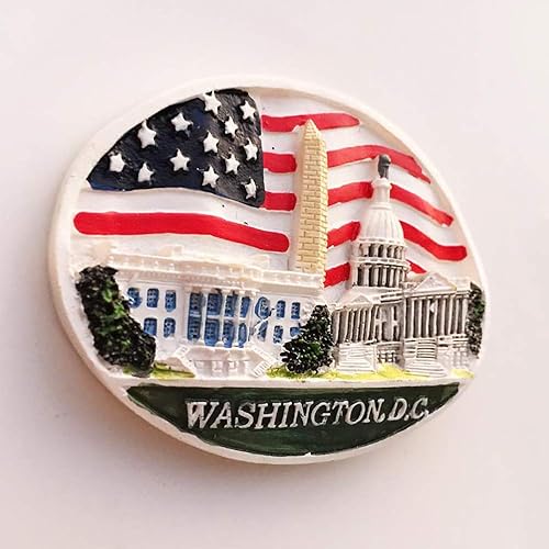 Miniatura 2 de Washington D.C. Bandera ovalada 3D de Estados Unidos para refrigerador, recuerdos, resina hecha a mano, calcomanías magnéticas para decoración del