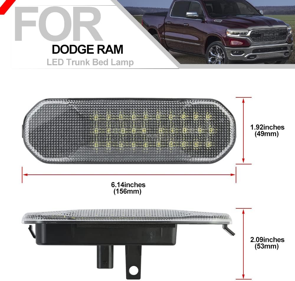 LED White Truck Bed Lights Cargo Lamps Trunk Lamp Assembly Replacement for Dodge Ram 1500 Longhorn Limited 2019-2022 Truck White Led Bed Light Car Trunk Lighting Kit