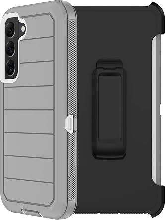 for Samsung Galaxy S22 Case with Belt Clip Holster, 2X Screen Protector, Military Grade Protection Heavy Duty Full Body Shockproof Dust-Proof Rugged Protective Cover for Samsung S22 5G Gray White B