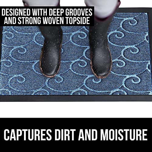 Gorilla Grip All-Season Weathermax Doormat, Durable Natural Rubber, Stain And Fade Resistant, Low Profile, Indoor Outdoor Door Mats, Easy Clean Entrance Mat, 17X29, Ocean Blue Waves #TOP3
