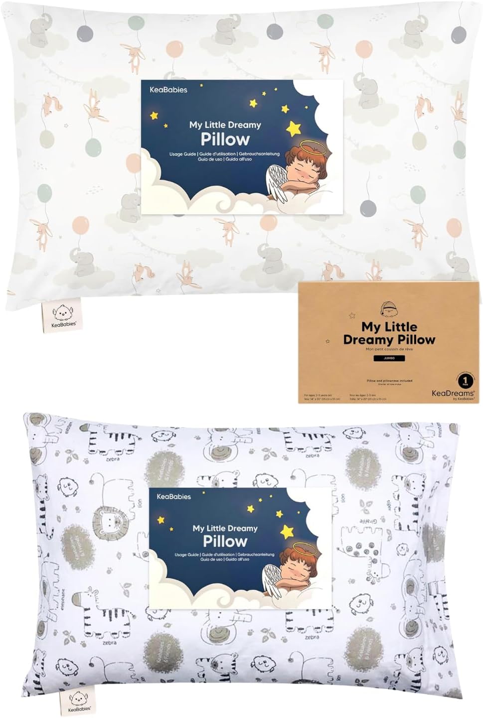KeaBabies Toddler Pillow with Pillowcase, Jumbo 14X20 and Standard Pillow with Pillowcase - Kids Pillows, Soft Cotton Jumbo Toddler Pillows for Sleeping - 13X18 Soft Cotton Pillows for Sleeping