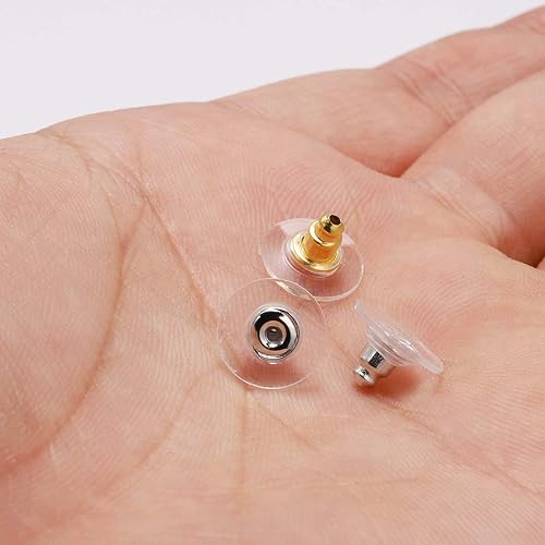 Miniatura 2 de 100 unidades por lote de goma de color plateado para aretes de embrague de bala con almohadilla para aretes, respaldos de seguridad para fabricación